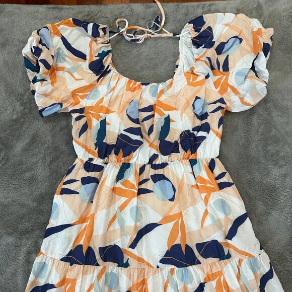 Skies Are Blue Tiered Midi Dress MEDIUM Puff Sleeve Summer Sundress - Picture 2 of 7